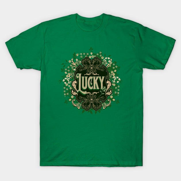 Vintage Victorian Floral Lucky Shamrocks T-Shirt by Curio Pop Relics